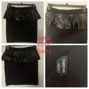 VEUC Vintage bebe Bandage Skirt w/Faux Leather Peplum Size L